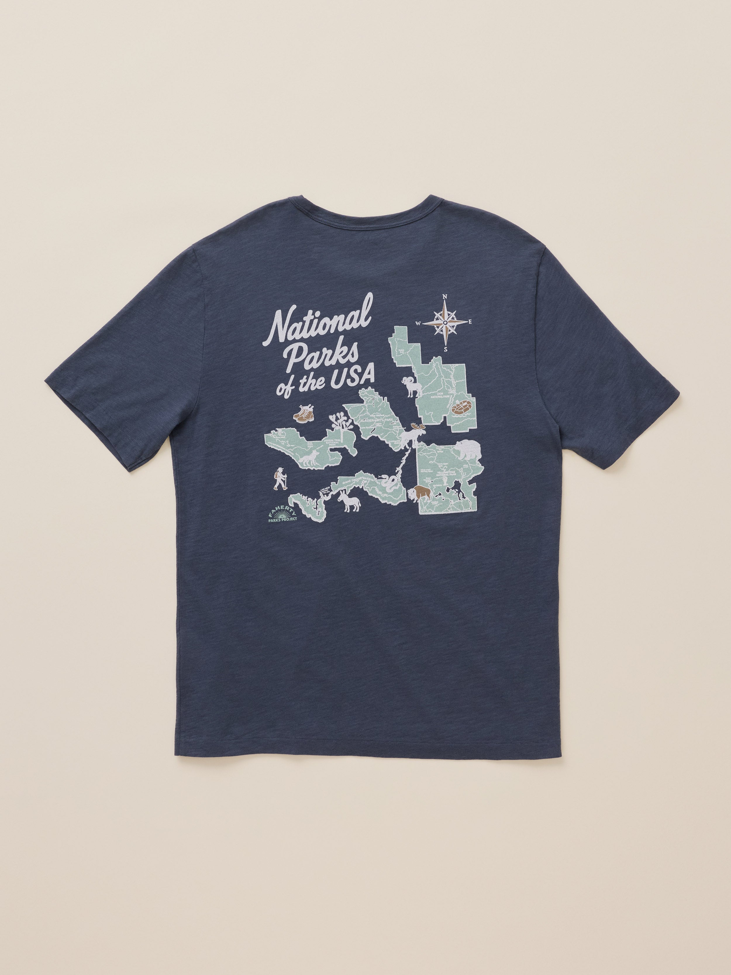 Faherty x Parks Project National Parks Short-Sleeve Sunwashed Regenerative Tee - Dune Navy