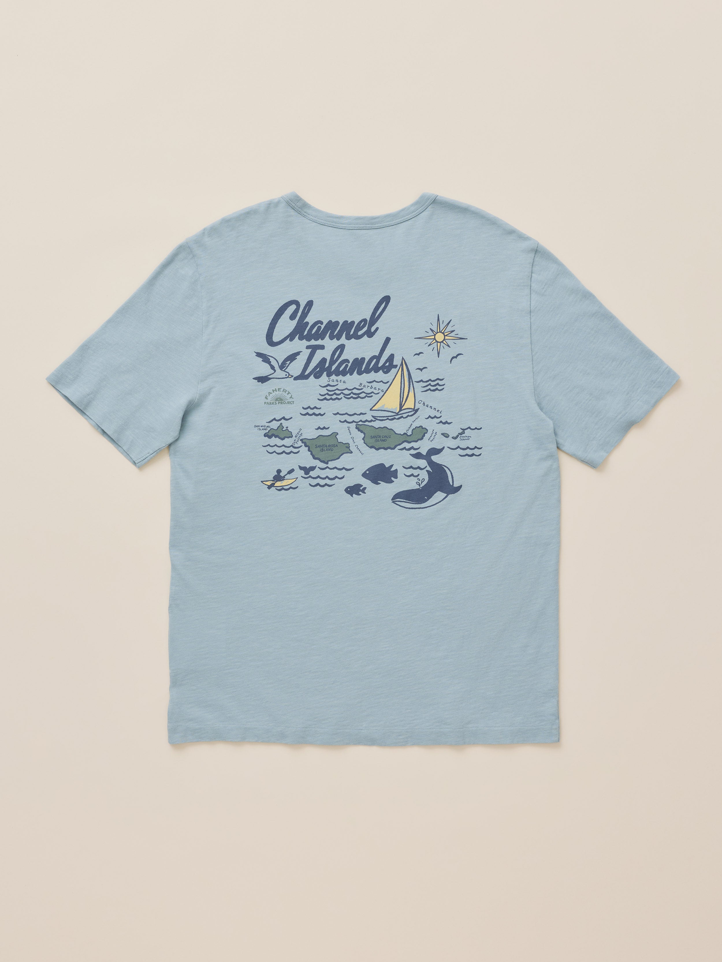 Faherty x Parks Project Channel Islands Short-Sleeve Sunwashed Regenerative Tee - Hull Teal